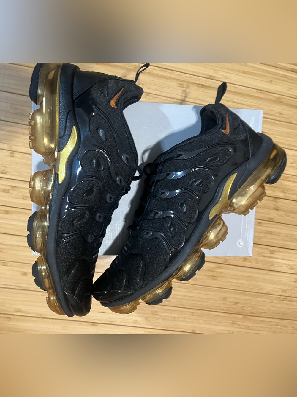 Nike Men's Black and Gold VaporMax Plus Sneakers